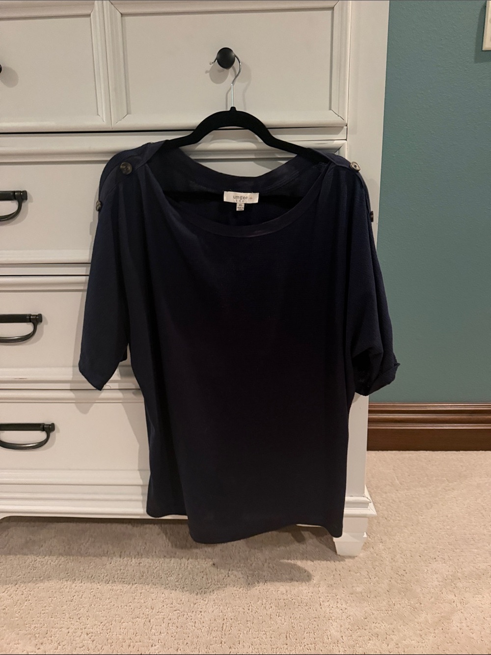 Umgee Navy Button-Shoulder Women's Top